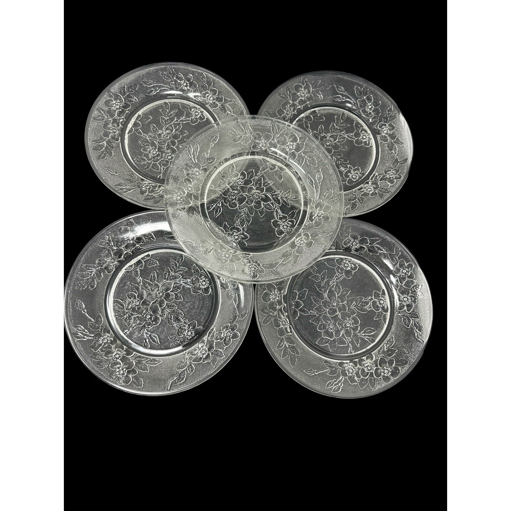 Vintage Set Of 5 Indiana Glass Rosanna Apple Blossom Luncheon Plates 1920's